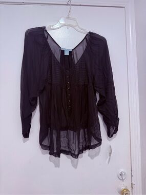 Semi-Sheer Black Women’s Peasant Blouse with Pintuck Detail